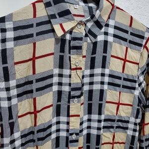 plaid cream gray red tunic size medium